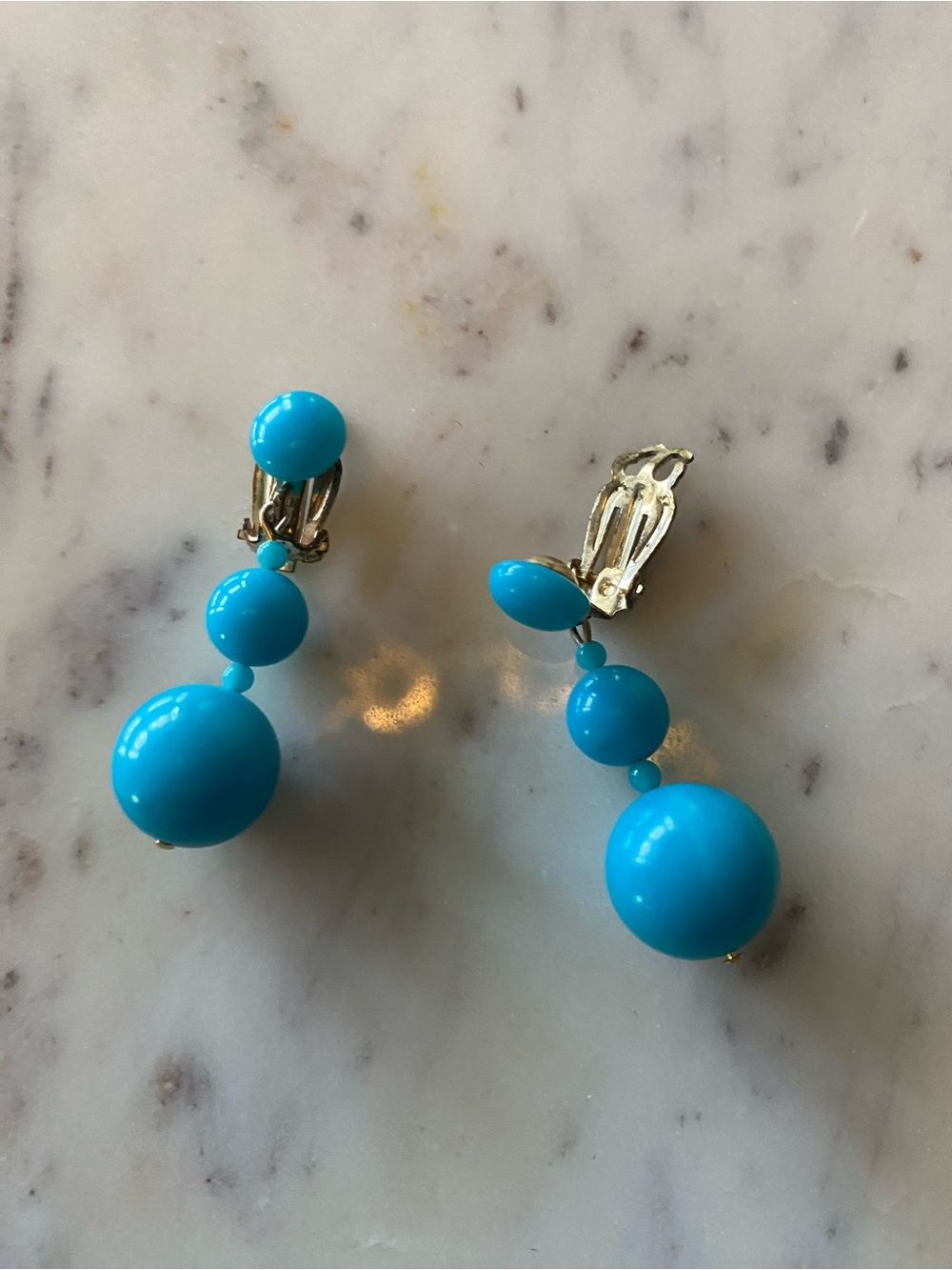 Turquoise Blue Beaded Clip-On Drop Earrings - Women Jewelry